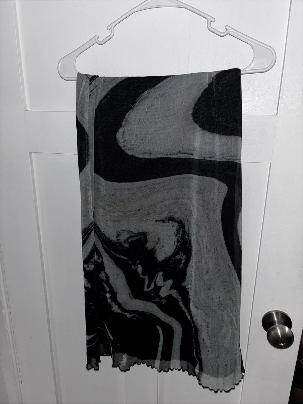 Topshop Black and Gray Marble-Print Sheer Midi Skirt with Lace TrimSize 8